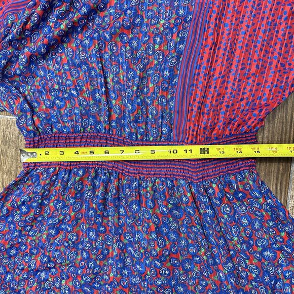 Vintage Diane Freis Dress Womens Medium Blue Red Floral Georgette Flare Boho 80s - Picture 10 of 16